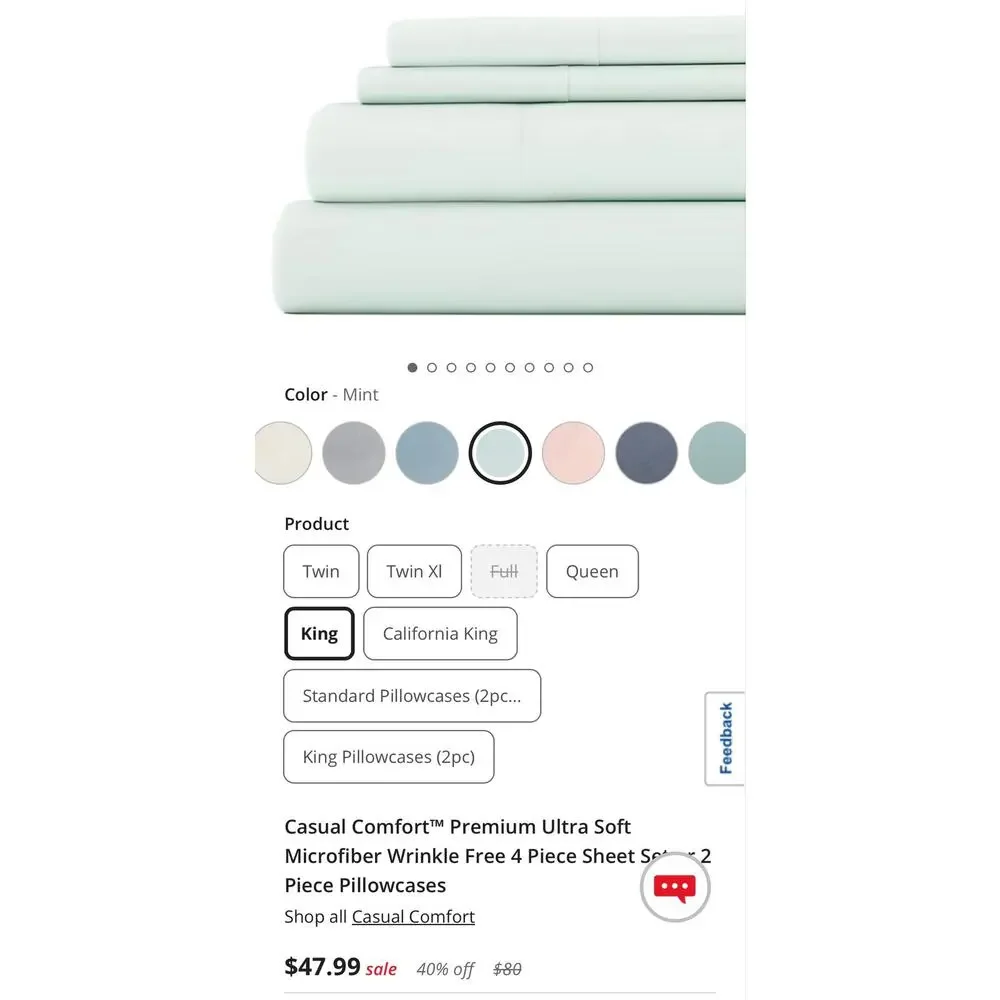 NEW! Casual Comfort iEnjoy KING 6PC Premium Sheet Set Mint